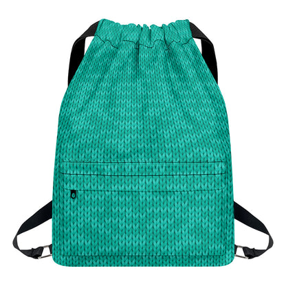 Turquoise Knitted Pattern Print Drawstring Backpack
