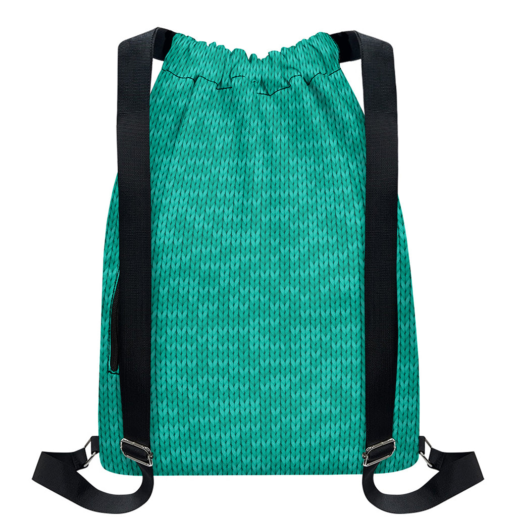 Turquoise Knitted Pattern Print Drawstring Backpack