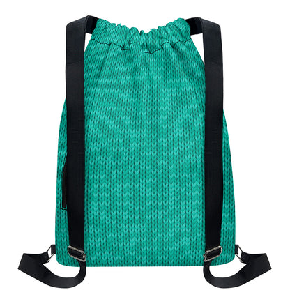 Turquoise Knitted Pattern Print Drawstring Backpack
