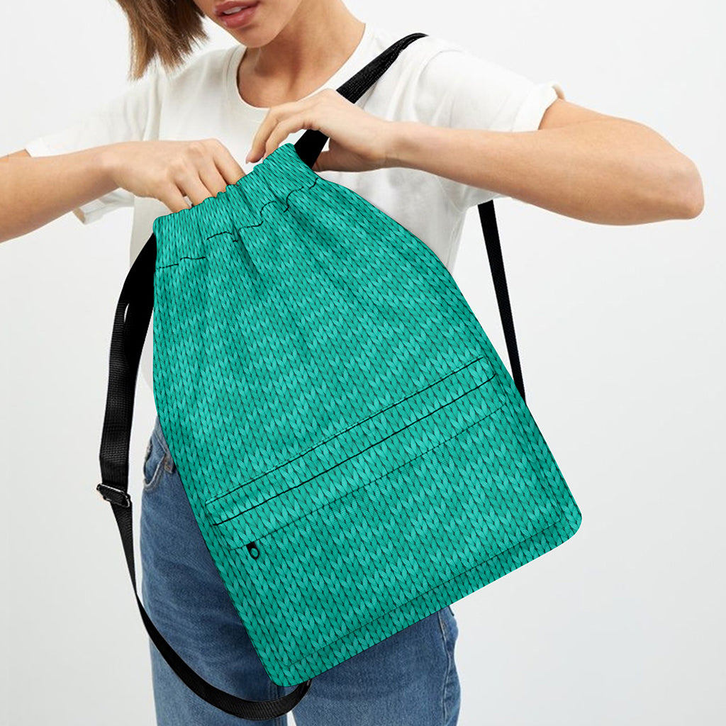 Turquoise Knitted Pattern Print Drawstring Backpack