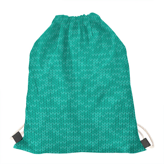 Turquoise Knitted Pattern Print Drawstring Bag