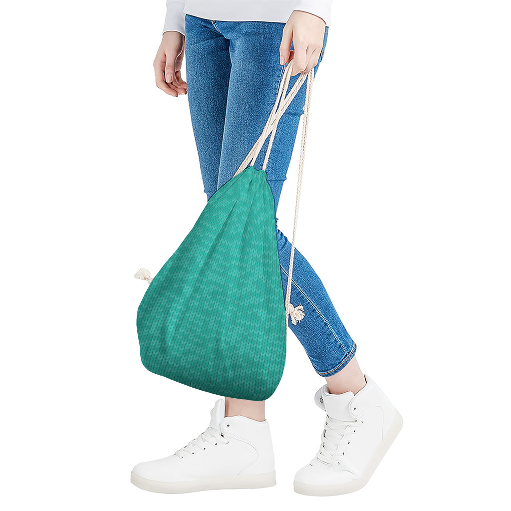 Turquoise Knitted Pattern Print Drawstring Bag