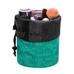 Turquoise Knitted Pattern Print Drawstring Makeup Bag
