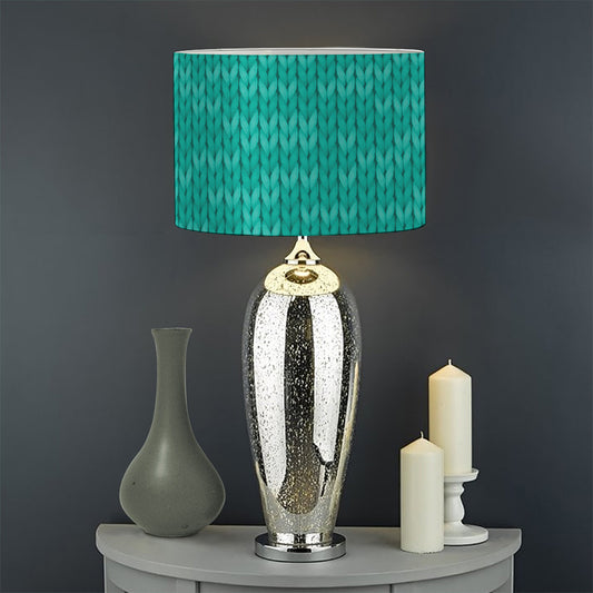 Turquoise Knitted Pattern Print Drum Lamp Shade