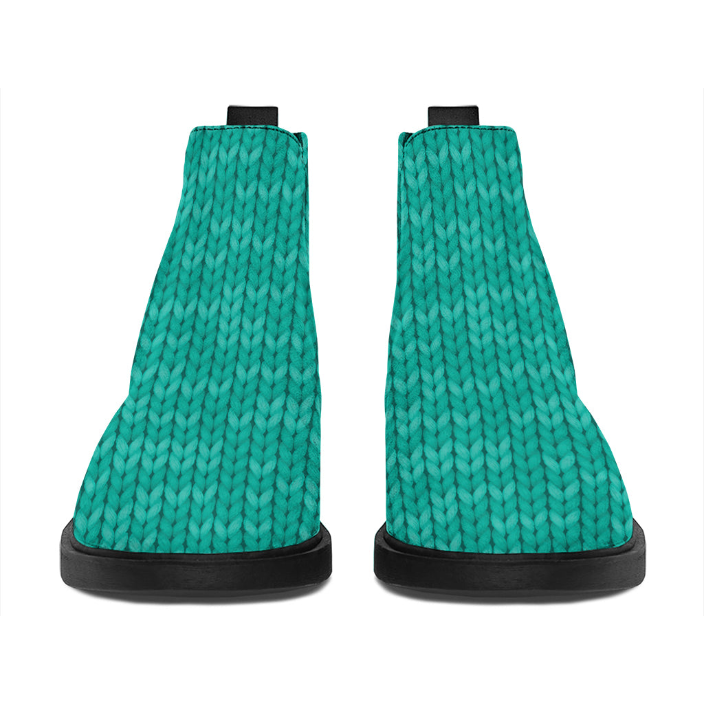 Turquoise Knitted Pattern Print Flat Ankle Boots