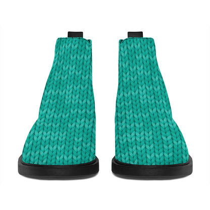 Turquoise Knitted Pattern Print Flat Ankle Boots