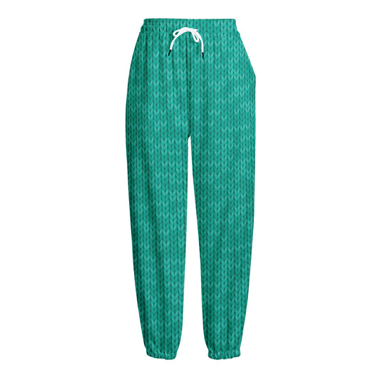 Turquoise Knitted Pattern Print Fleece Lined Knit Pants