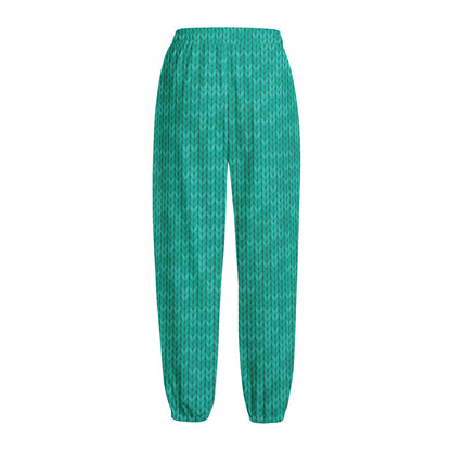 Turquoise Knitted Pattern Print Fleece Lined Knit Pants