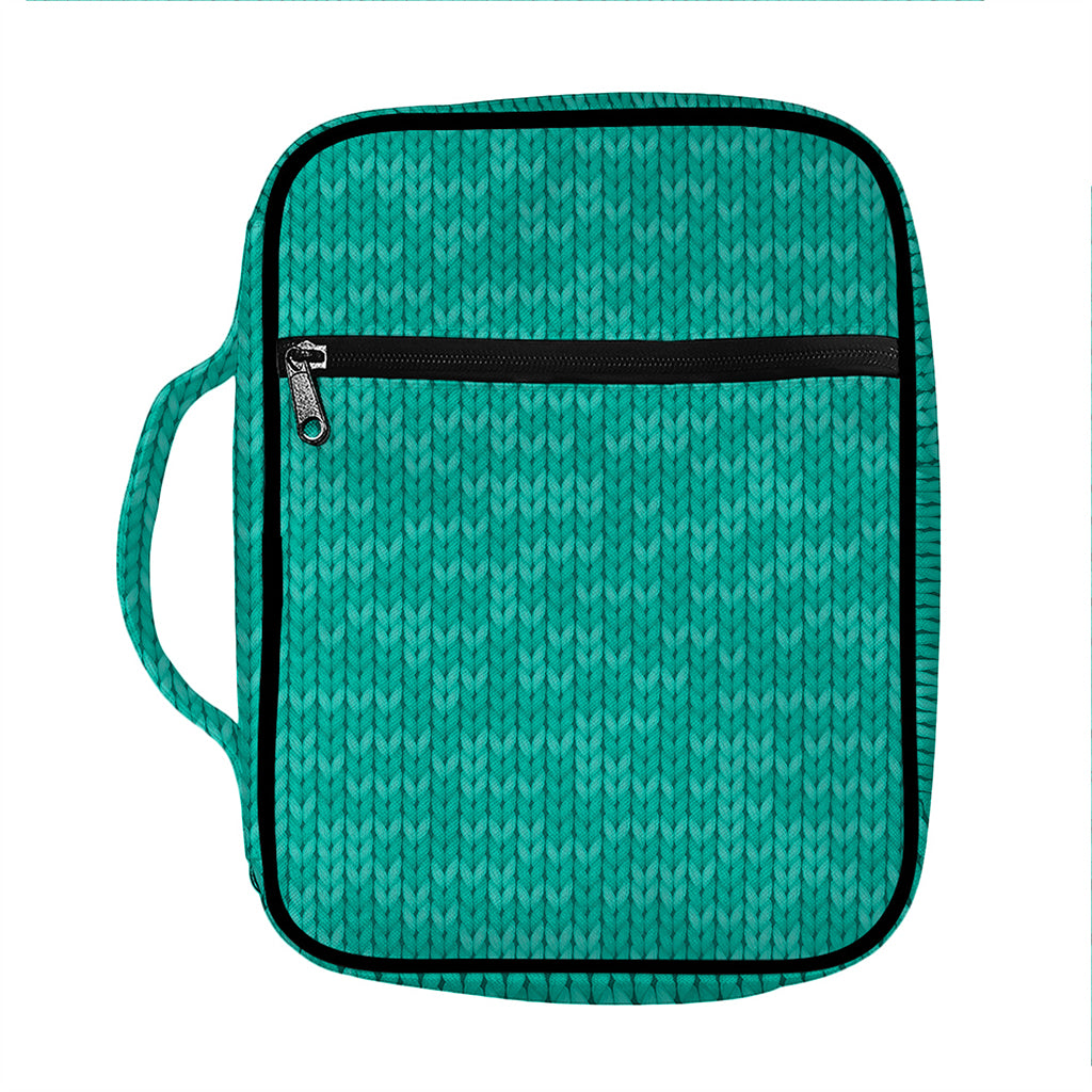 Turquoise Knitted Pattern Print Front Pocket Bible Bag