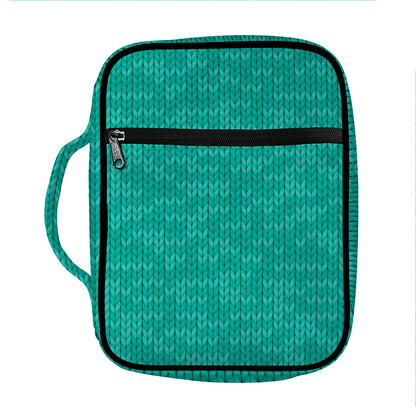 Turquoise Knitted Pattern Print Front Pocket Bible Bag