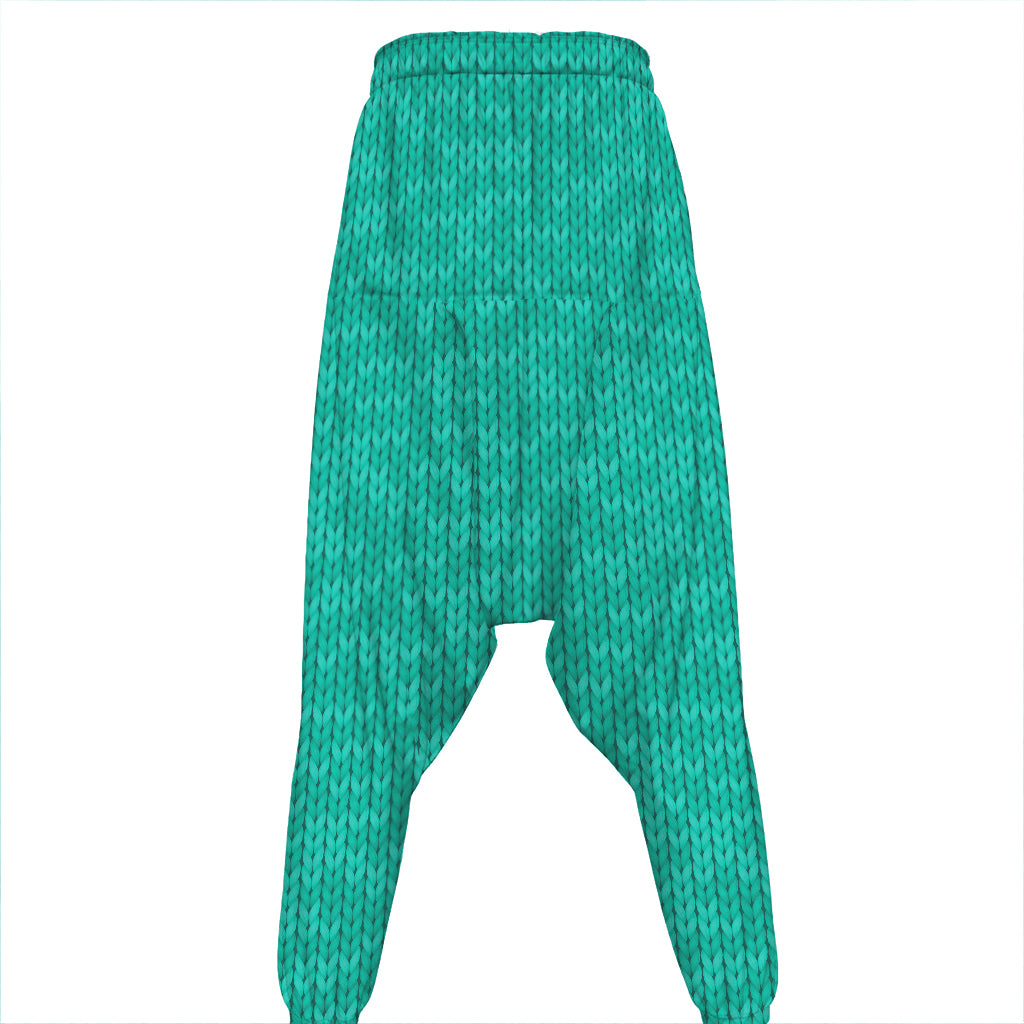 Turquoise Knitted Pattern Print Hammer Pants