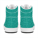 Turquoise Knitted Pattern Print High Top Leather Sneakers