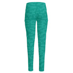 Turquoise Knitted Pattern Print High-Waisted Pocket Leggings