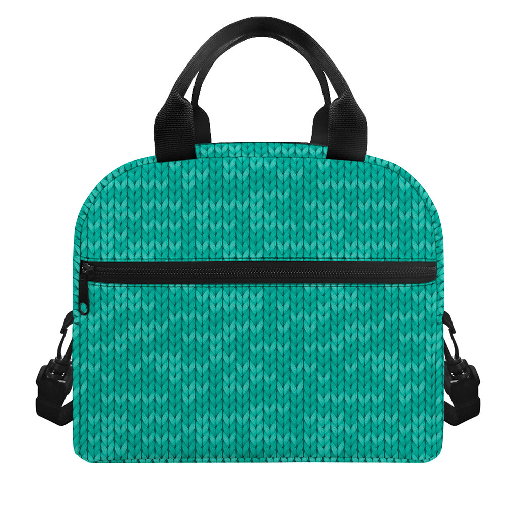 Turquoise Knitted Pattern Print Insulated Lunch Bag