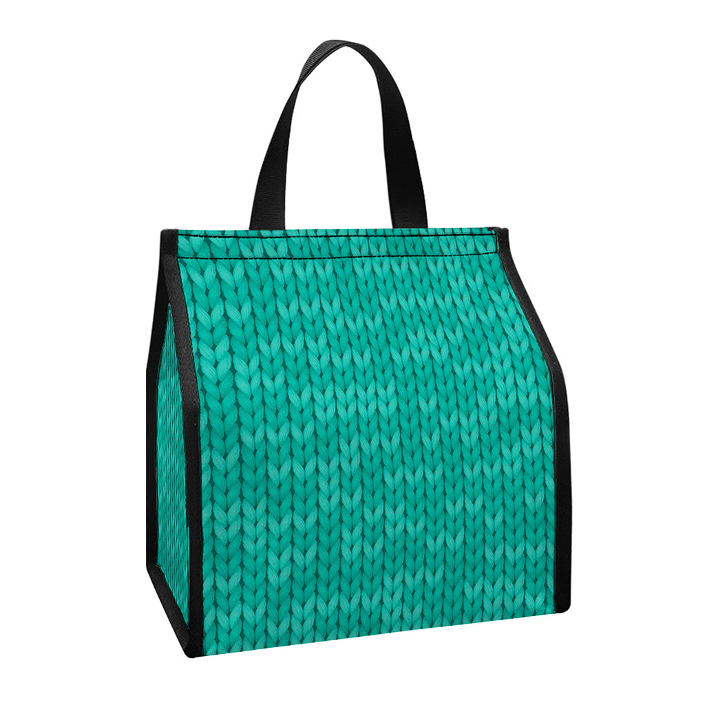 Turquoise Knitted Pattern Print Insulated Lunch Tote