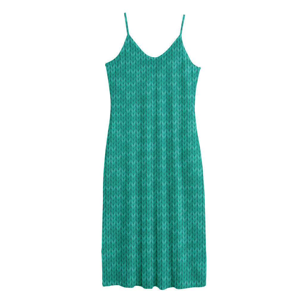 Turquoise Knitted Pattern Print Jersey Midi Cami Dress