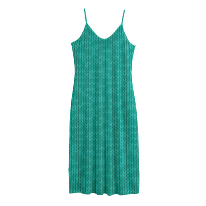 Turquoise Knitted Pattern Print Jersey Midi Cami Dress