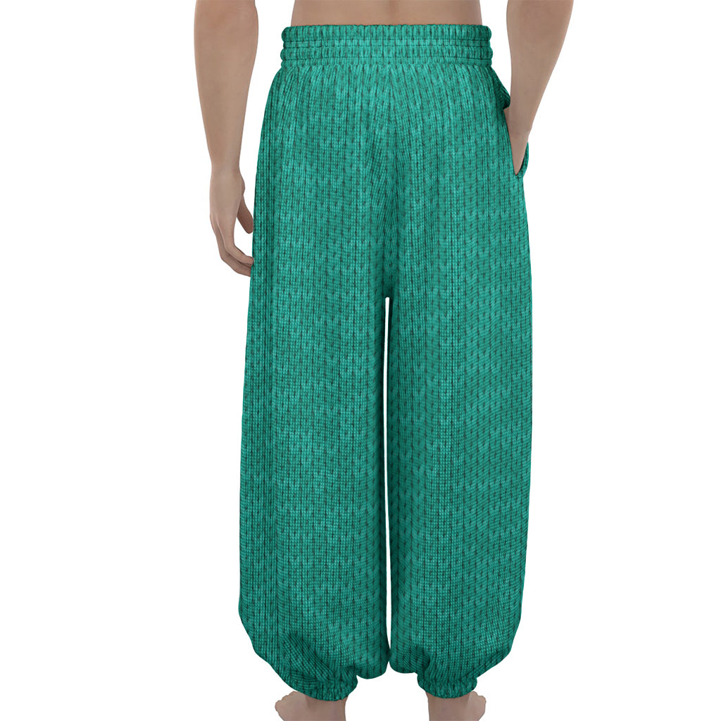 Turquoise Knitted Pattern Print Lantern Pants
