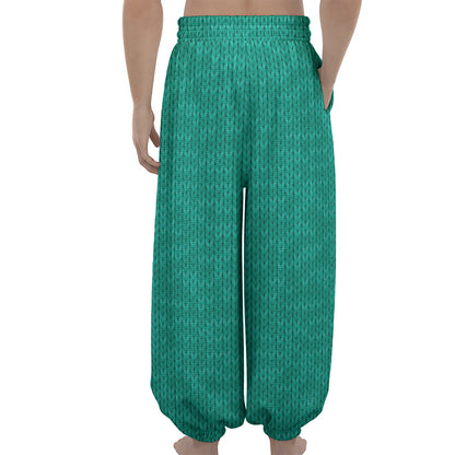 Turquoise Knitted Pattern Print Lantern Pants