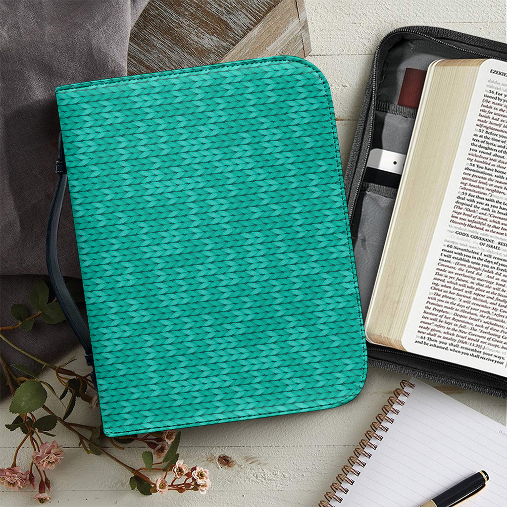Turquoise Knitted Pattern Print Leather Bible Cover