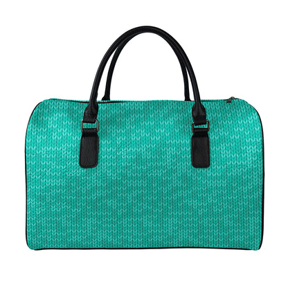 Turquoise Knitted Pattern Print Leather Duffle Bag