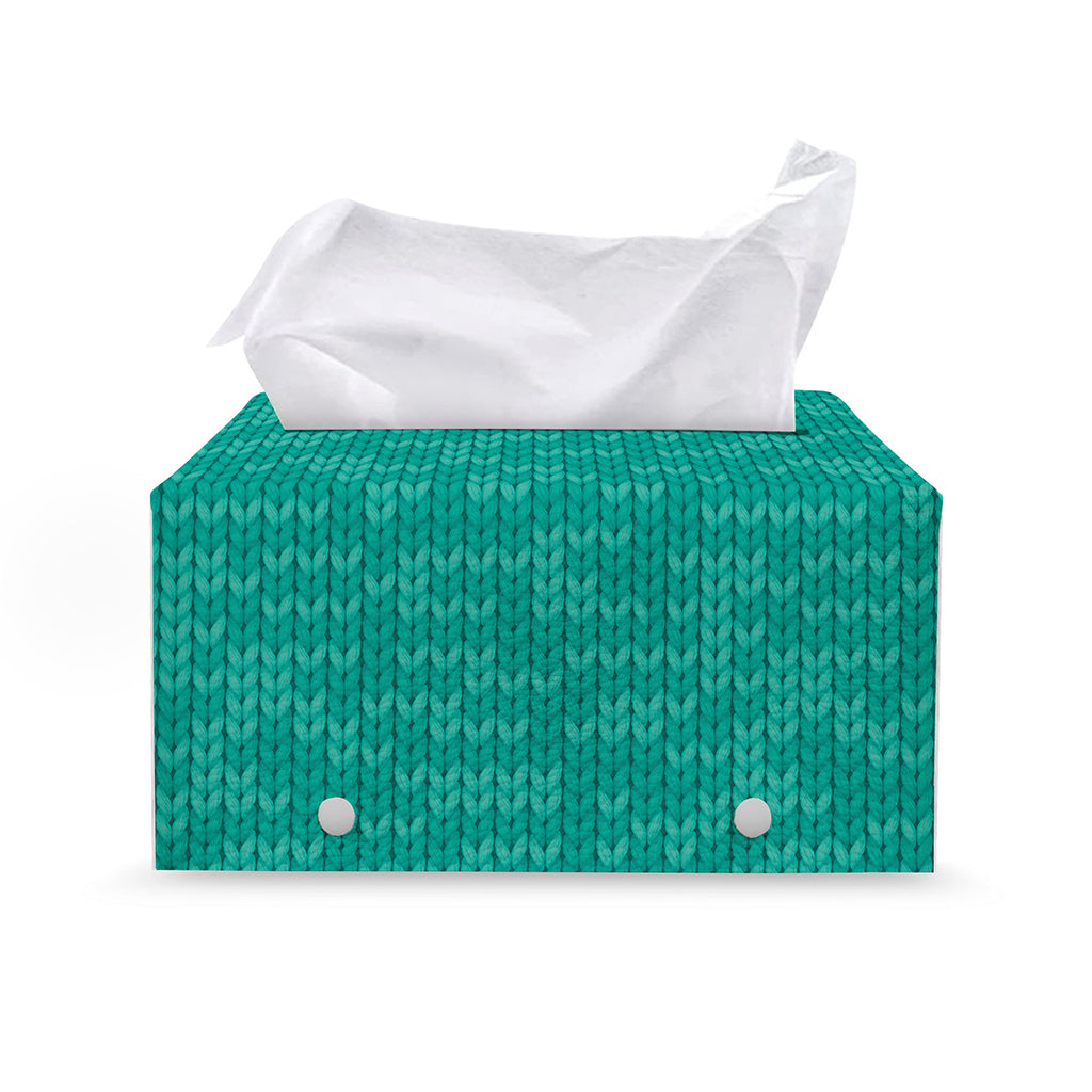Turquoise Knitted Pattern Print Leather Tissue Box Cover