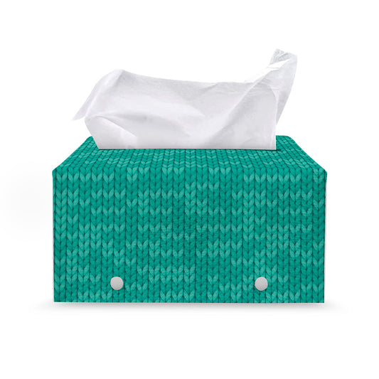 Turquoise Knitted Pattern Print Leather Tissue Box Cover