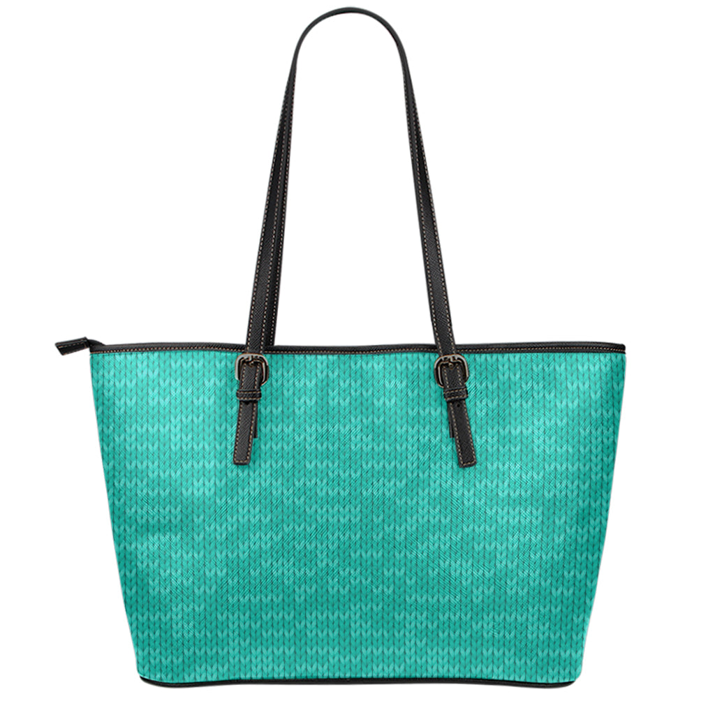 Turquoise Knitted Pattern Print Leather Tote Bag