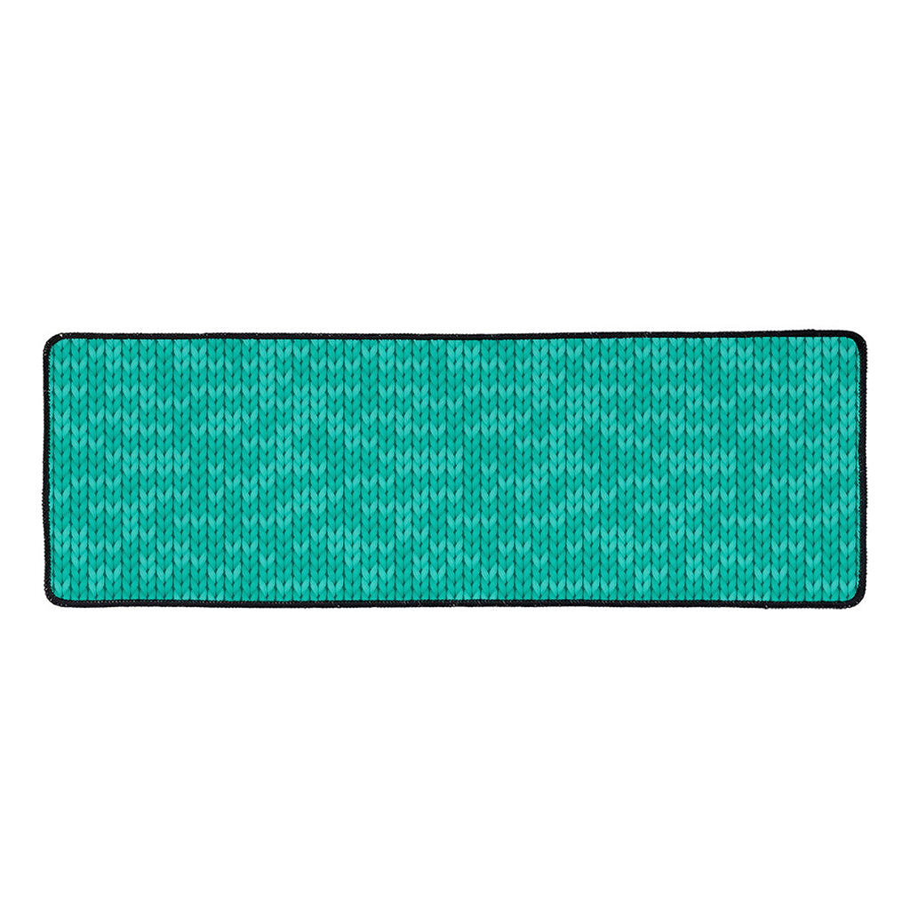 Turquoise Knitted Pattern Print Long Kitchen Mat