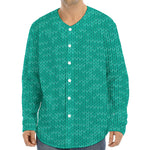 Turquoise Knitted Pattern Print Long Sleeve Baseball Jersey