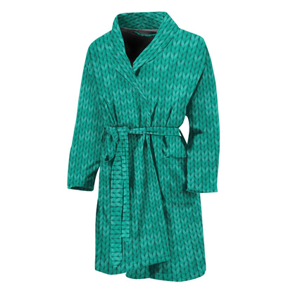 Turquoise Knitted Pattern Print Men's Bathrobe