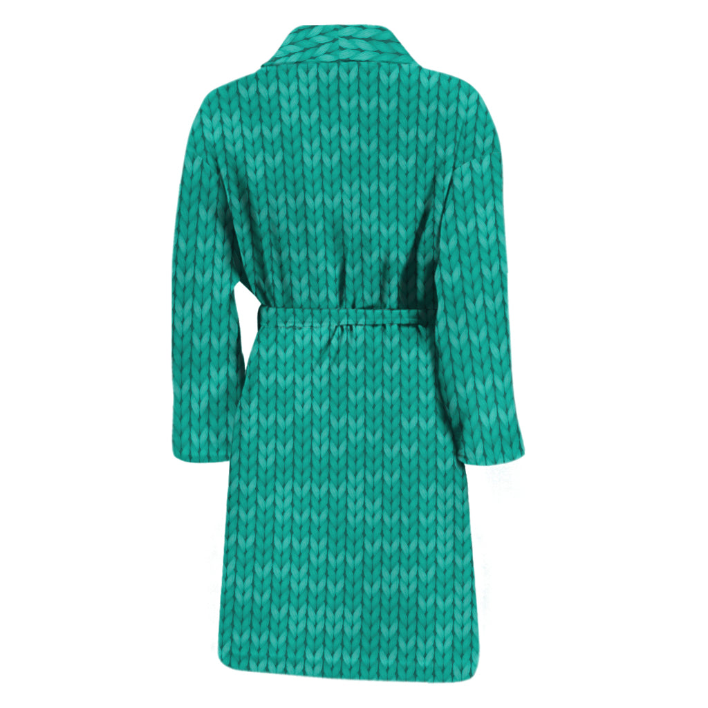 Turquoise Knitted Pattern Print Men's Bathrobe