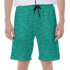 Turquoise Knitted Pattern Print Men's Beach Shorts