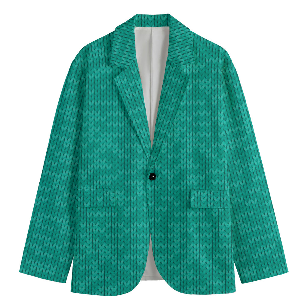 Turquoise Knitted Pattern Print Men's Blazer