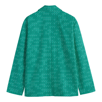 Turquoise Knitted Pattern Print Men's Blazer