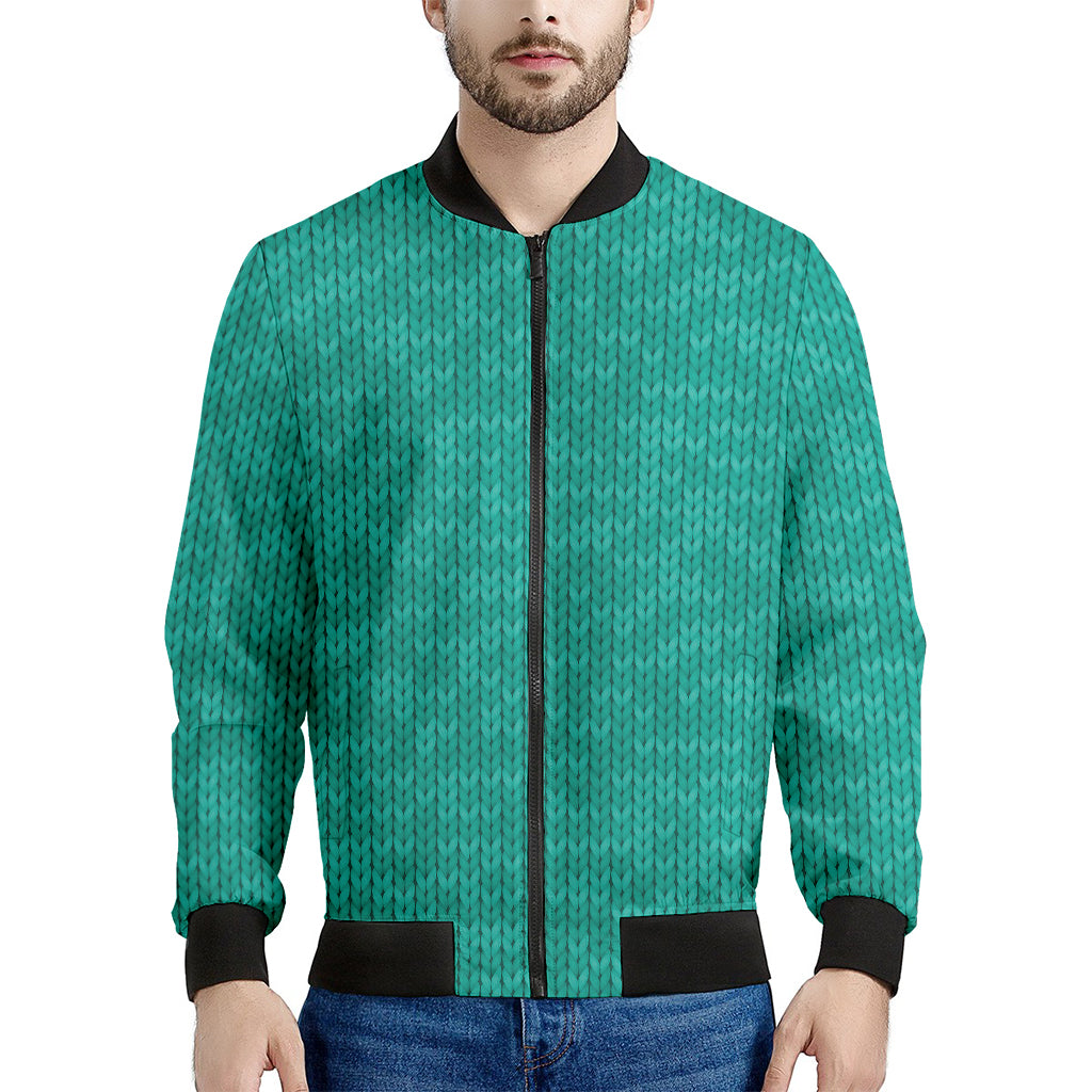 Turquoise Knitted Pattern Print Men's Bomber Jacket