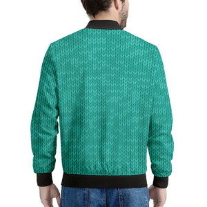 Turquoise Knitted Pattern Print Men's Bomber Jacket