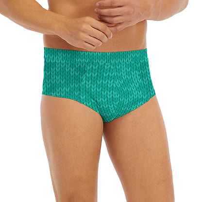 Turquoise Knitted Pattern Print Men's Briefs