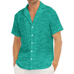 Turquoise Knitted Pattern Print Men's Deep V-Neck Shirt