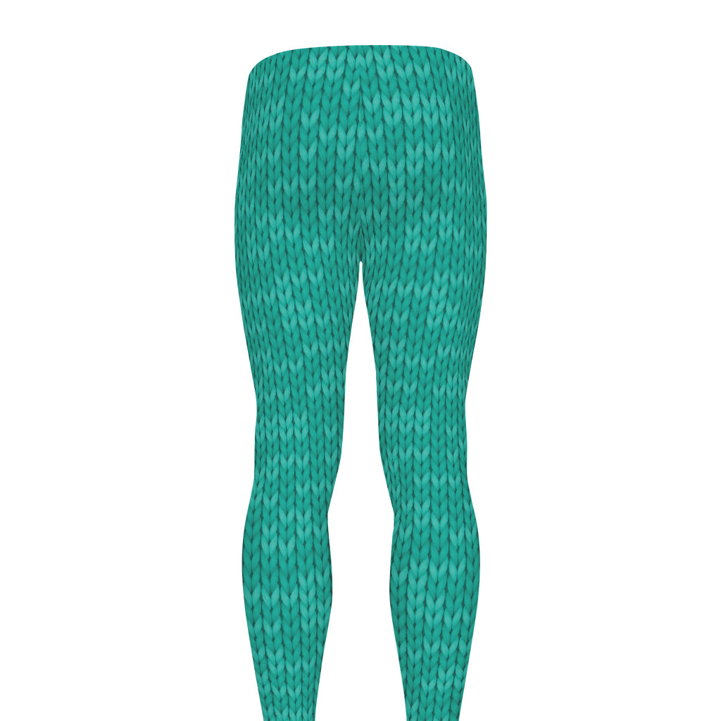 Turquoise Knitted Pattern Print Men's leggings