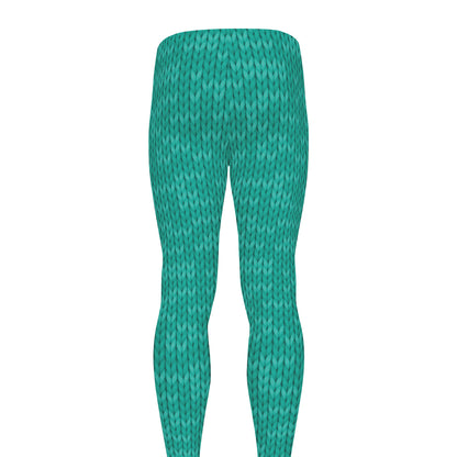 Turquoise Knitted Pattern Print Men's leggings