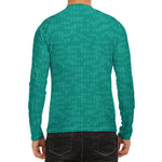 Turquoise Knitted Pattern Print Men's Long Sleeve Rash Guard