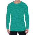 Turquoise Knitted Pattern Print Men's Long Sleeve T-Shirt