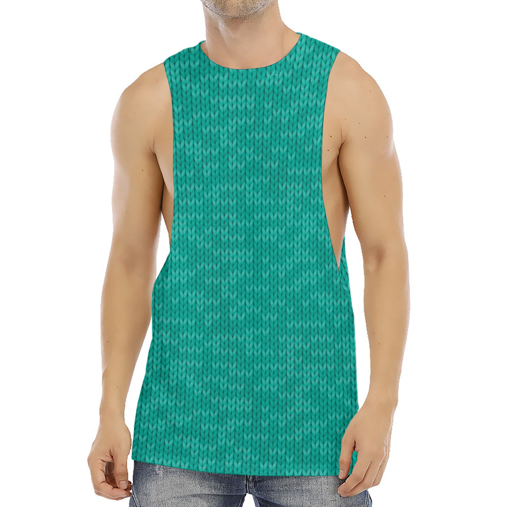 Turquoise Knitted Pattern Print Men's Muscle Tank Top