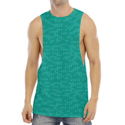 Turquoise Knitted Pattern Print Men's Muscle Tank Top