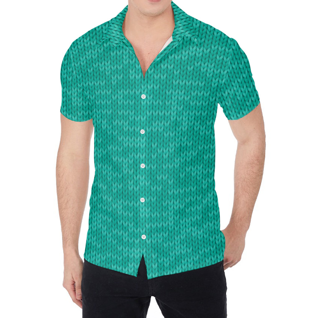 Turquoise Knitted Pattern Print Men's Shirt