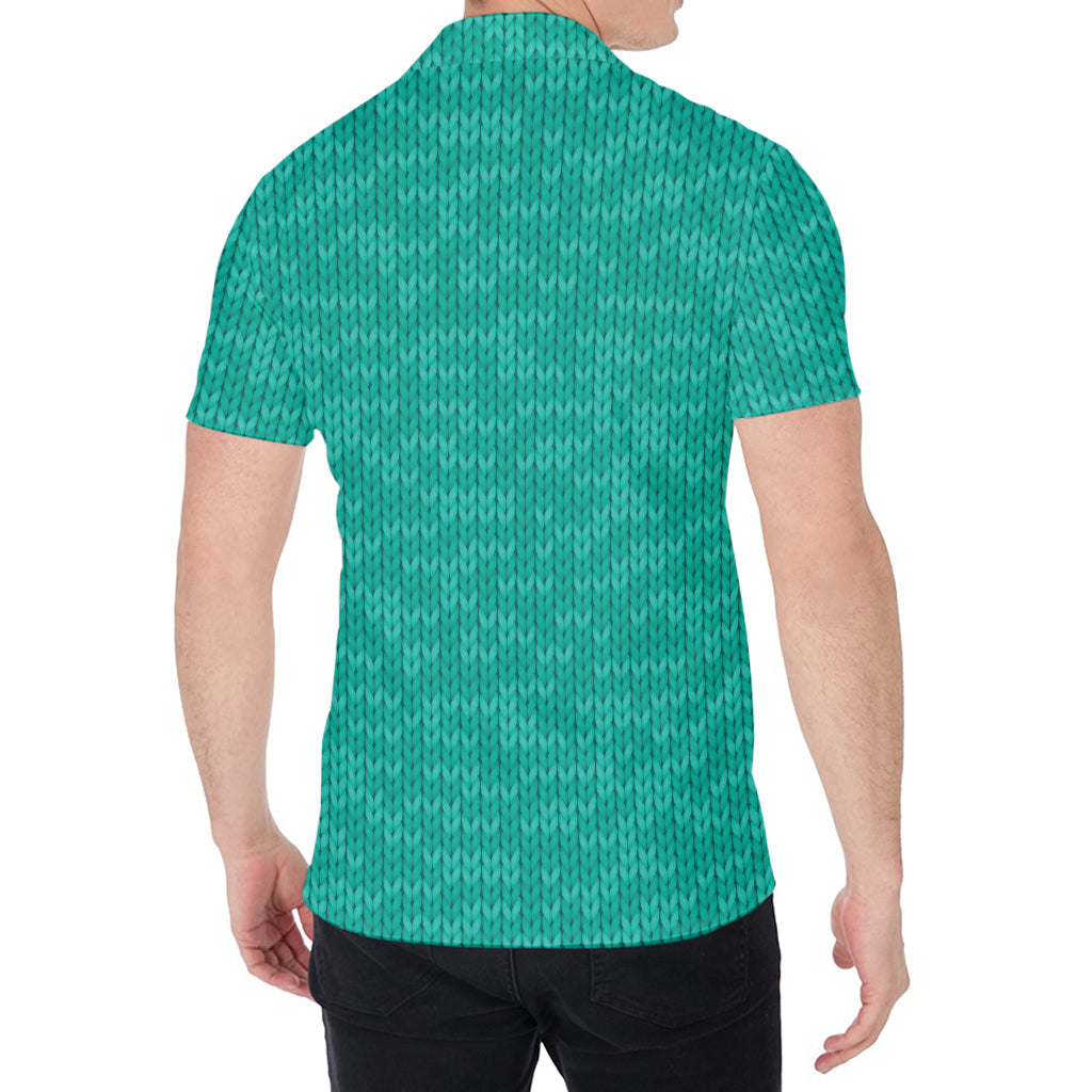 Turquoise Knitted Pattern Print Men's Shirt