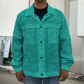 Turquoise Knitted Pattern Print Men's Shirt Jacket