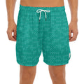 Turquoise Knitted Pattern Print Men's Split Running Shorts