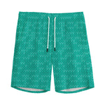 Turquoise Knitted Pattern Print Men's Sports Shorts